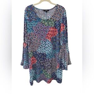 Roz & Ali Vibrant Peacock Pattern Mini Dress